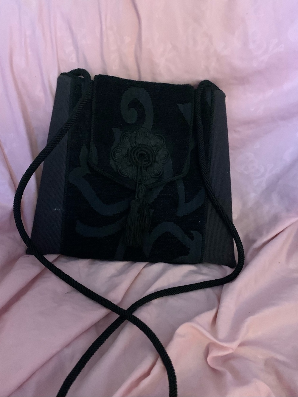 Vintage L. O’Neill Design Black Tassel-Front Crossbody Bag
